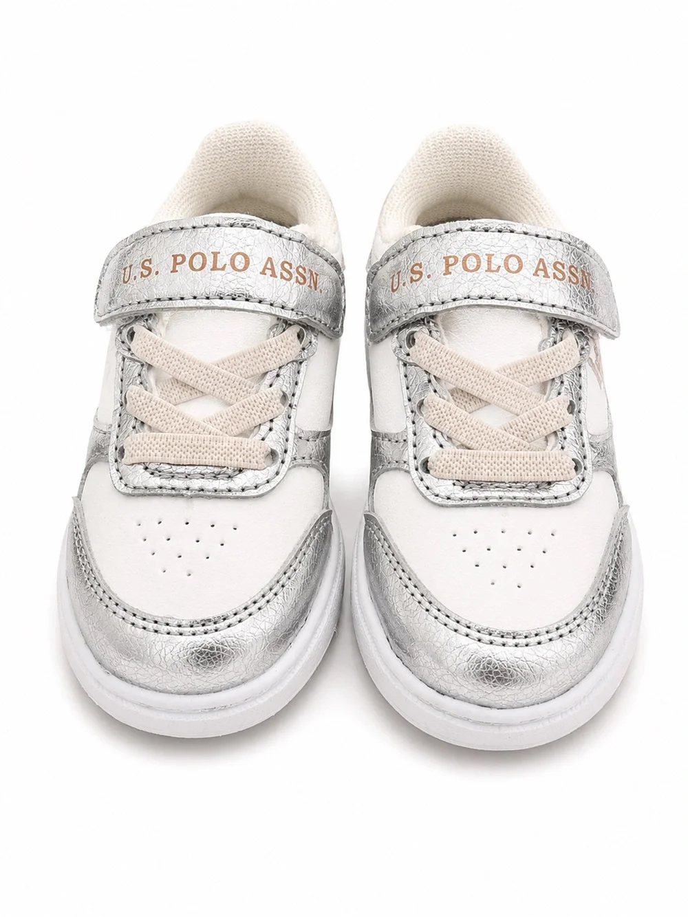 U.S. Polo Assn. Kids White and Silver Velcro Sneakers